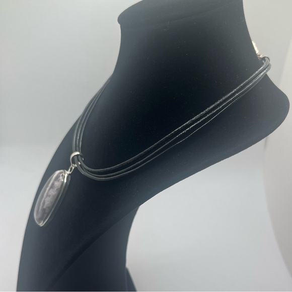 Sterling Silver Chevron Amethyst Pendant Necklace 925 Purple Banded Quartz - Picture 7 of 11